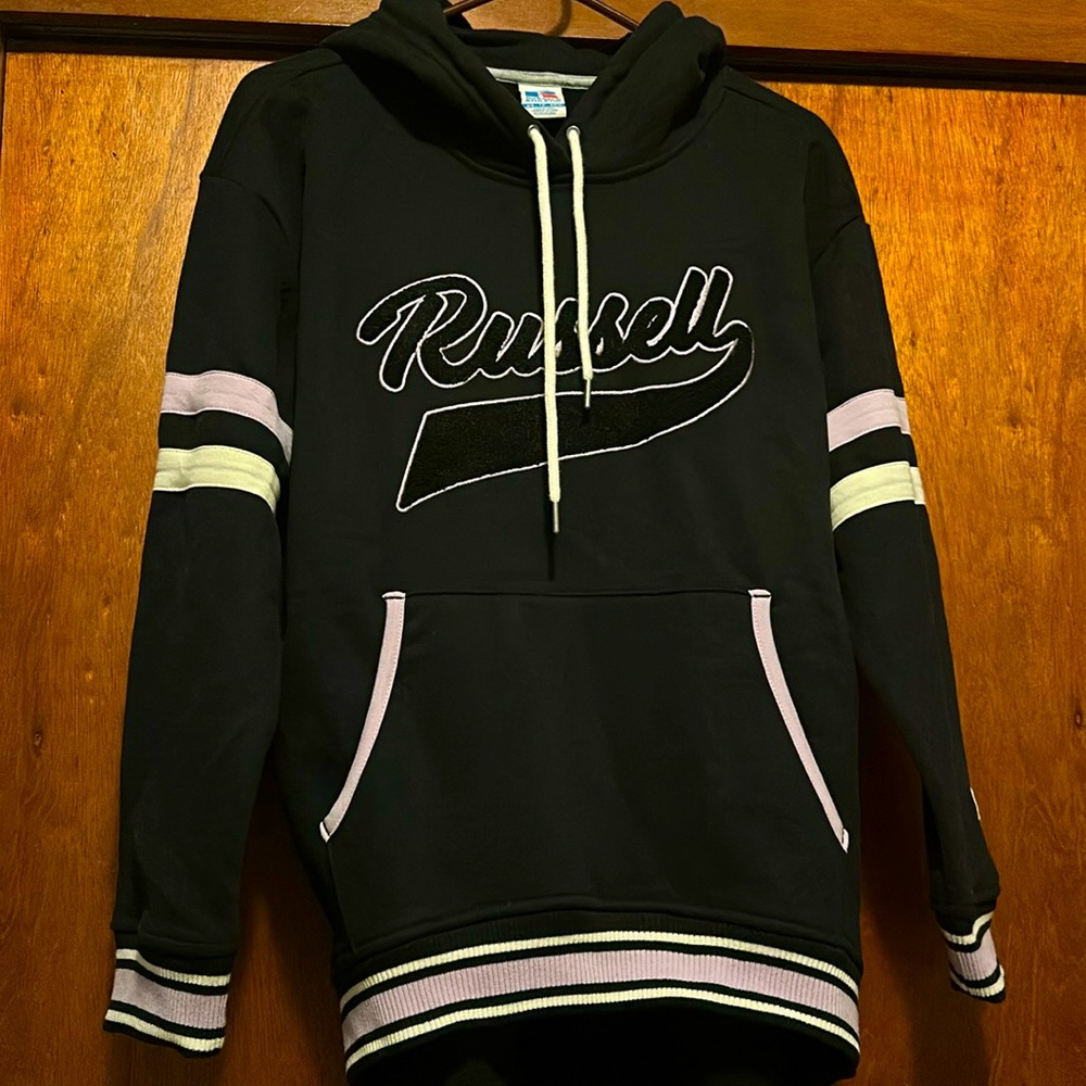 NWT Women’s Russel Athletic Pink White & Black Hoodie SWEATER Size XS